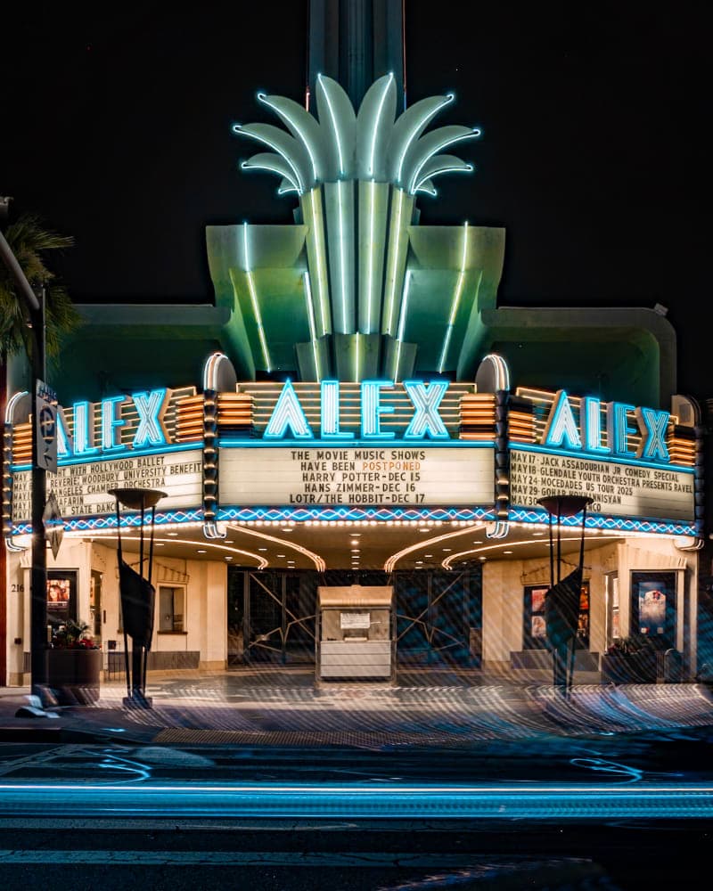 Exterior or interior view of The Alex Theatre, an art house theater in Glendale, California